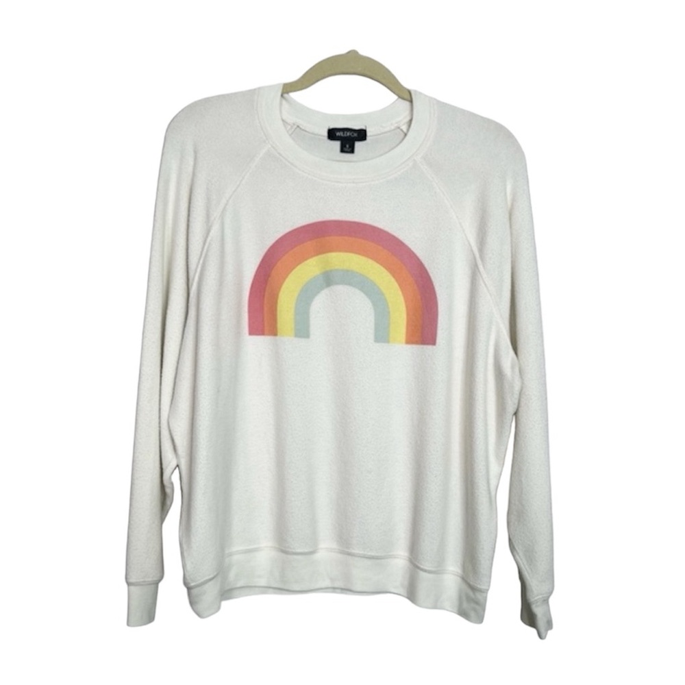 WILDFOX Light Hearted Rainbow Baggy Beach Jumper in Salt size Small